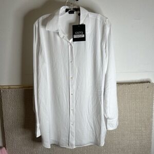 GSTQ White Women's Tuxedo Shirt Sz L